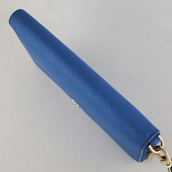 Tory Burch Wallet Wristlet Robinson Continental Leather Royal Blue Zip Around - Picture 12 of 14